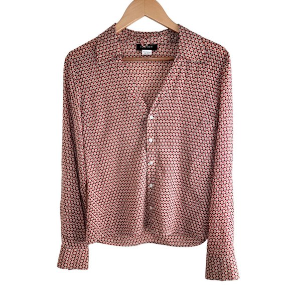 Equipment Geometric Pattern Silk Button Down Shirt Long Sleeve Red size M - Picture 7 of 8